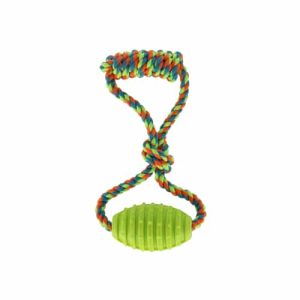 צעצוע חבל לולאת שמונה מחוזק עם בייסבול סיליקון דנטלי לכלב