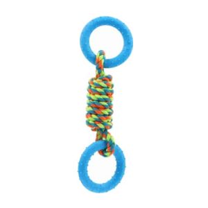 צעצוע חבל חבל בד מחוזק עם טבעות דנטליות בצדדים לכלב