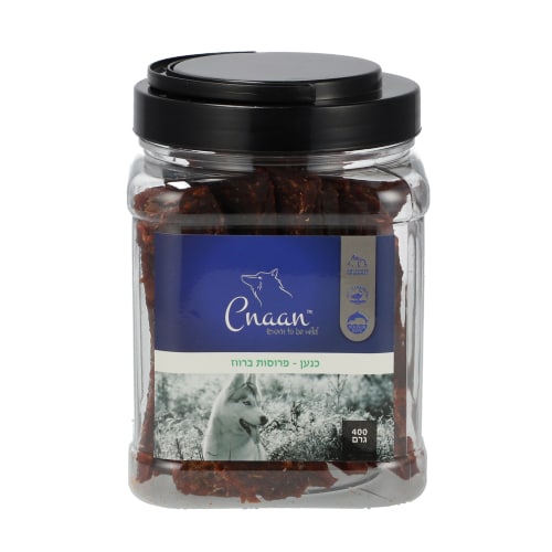 כנען - צנצנת חטיפים לכלבים פרוסות ברווז - 400 גרם