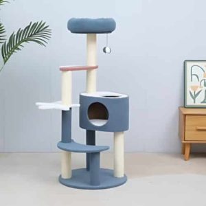 קולהקט מגרדת פרמיום לחתולים 4 קומות כחול צהוב 50*50*116.5