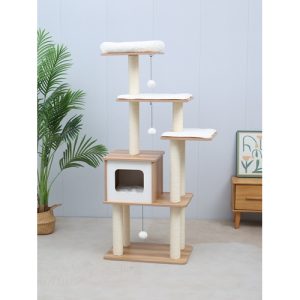 קולהקט מגרדת פרמיום לחתולים 4 קומות ובית59.5*39.5*152 חום