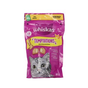 ויסקאס חטיף טמפטיישן לחתולים עוף וגבינה 60 גרם