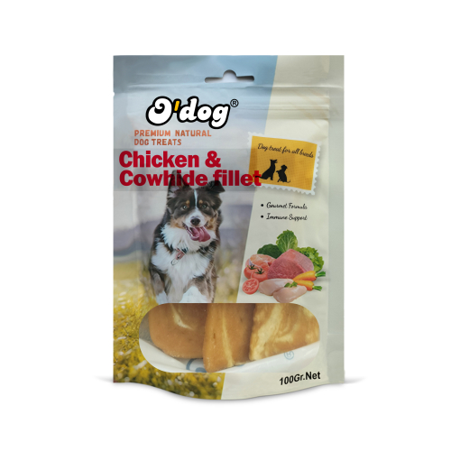 אודוג חטיף פילה עוף ועור פרה לכלבים 100 גרם