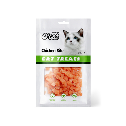 אוקט חטיף נגיסי עוף לחתולים 50 גרם