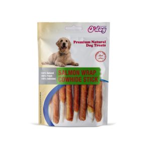 אודוג חטיף מקלוני סלמון ועור בקר לכלבים 100 גרם