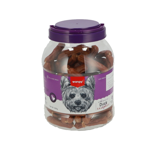 ונפי צנצנת חטיפי נקניקיות ברווז לכלבים - 600 גרם