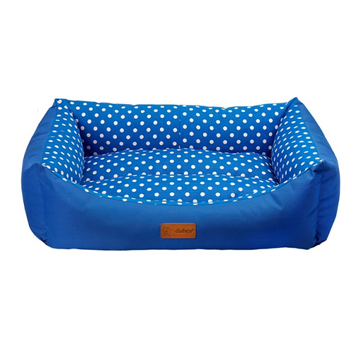 מיטה דובקס לכלבים מבד כותנה כחול נקודות