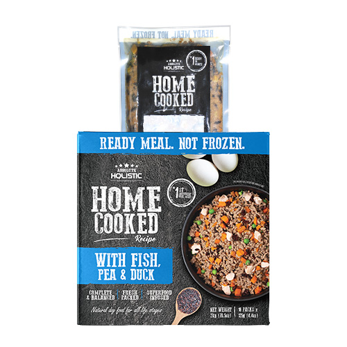 הום קוק מזון טבעי הוליסטי לכלבים סרדין אפונה וברווז 125 גר