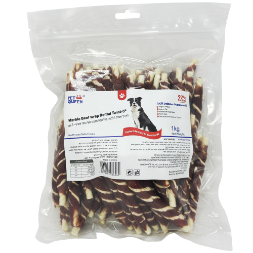 פט קווין עצם עור דנטלי עם בקר משויש 1 ק"ג