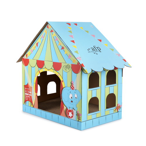 צעצוע לחתולים מבנה קרטון דו-קומתי אטרקטיבי משמש גם לגירוד וגם כמשחק